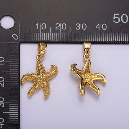 14K Gold Filled Dotted Textured Starfish Sea Animal Pendant | AH043