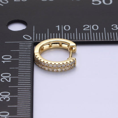 14K Gold Filled Double Clear Micro Paved Open 15mm Huggie Hoop Earrings in Gold &amp; Silver | AE585 AE586