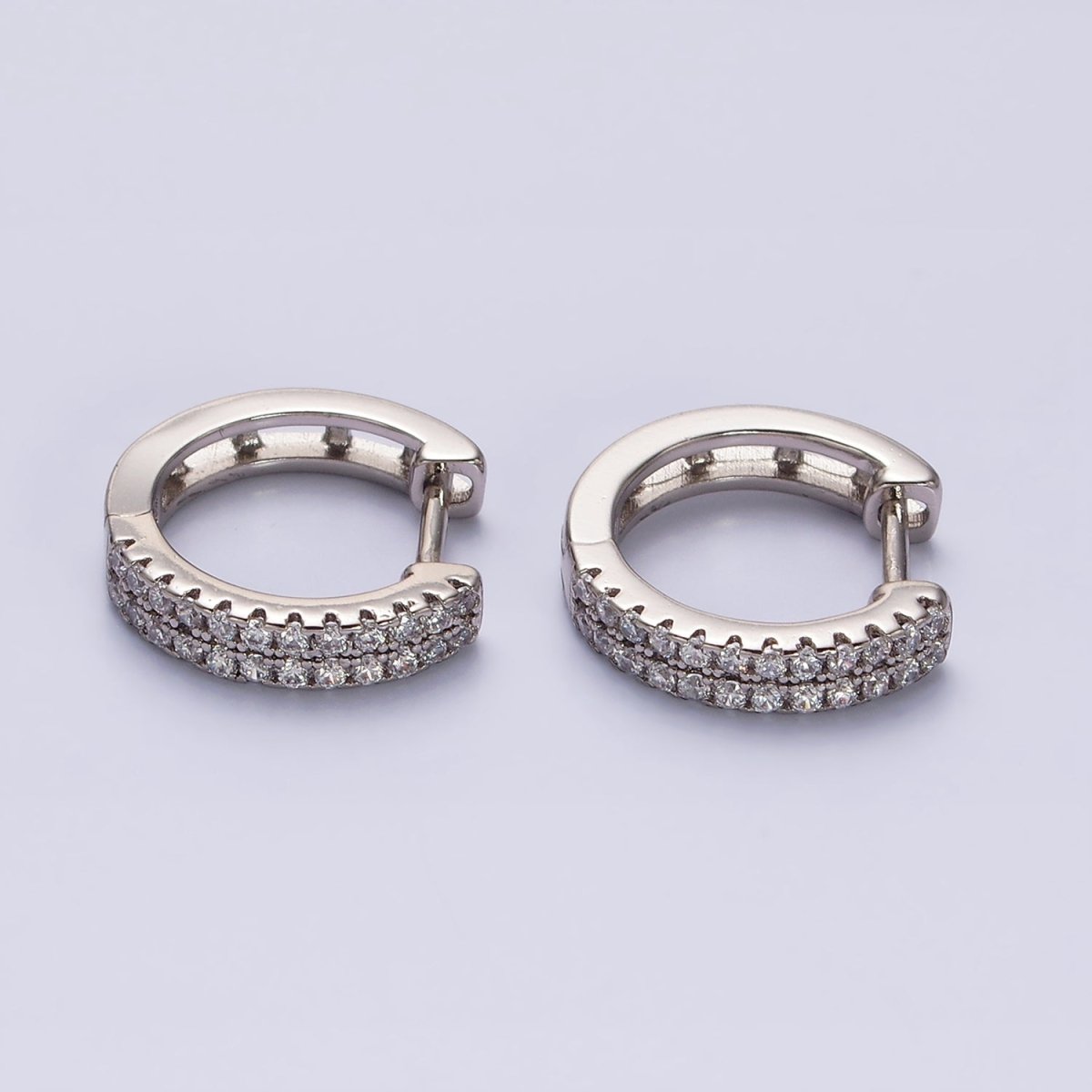 14K Gold Filled Double Clear Micro Paved Open 15mm Huggie Hoop Earrings in Gold &amp; Silver | AE585 AE586