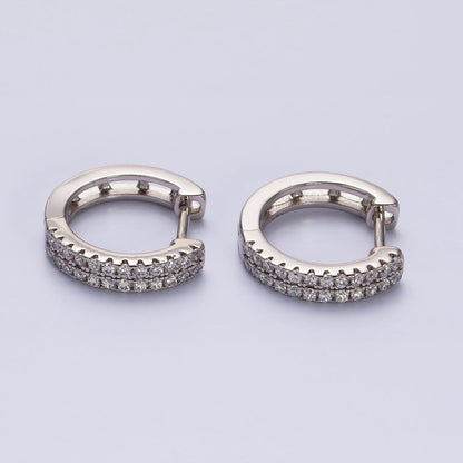 14K Gold Filled Double Clear Micro Paved Open 15mm Huggie Hoop Earrings in Gold &amp; Silver | AE585 AE586
