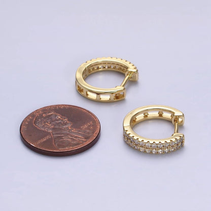 14K Gold Filled Double Clear Micro Paved Open 15mm Huggie Hoop Earrings in Gold &amp; Silver | AE585 AE586