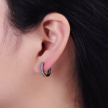 14K Gold Filled Double Clear Micro Paved Open 15mm Huggie Hoop Earrings in Gold &amp; Silver | AE585 AE586