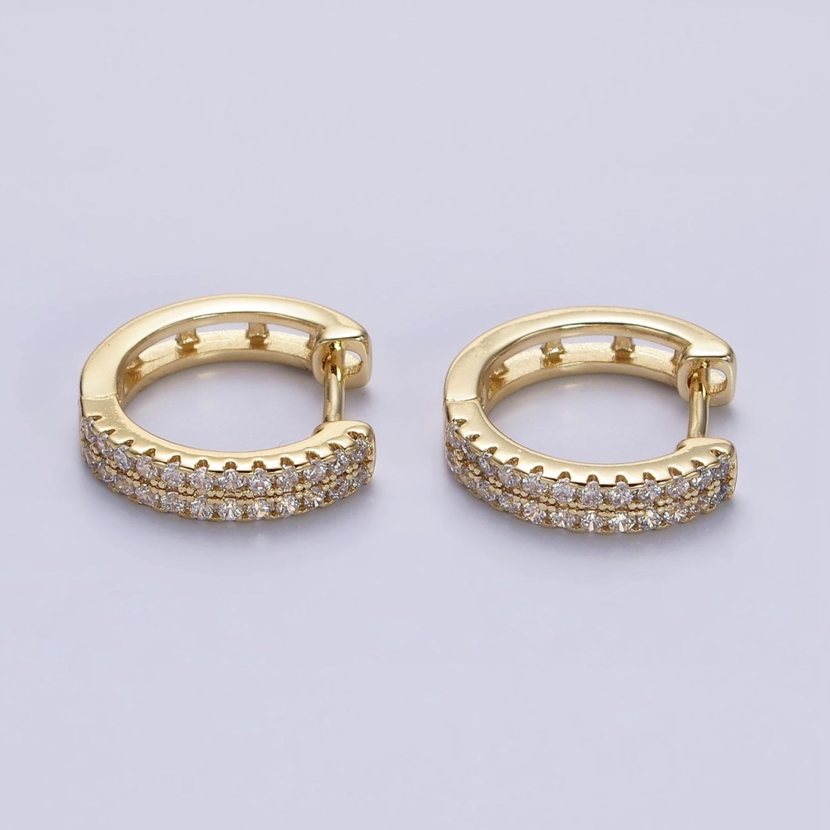 14K Gold Filled Double Clear Micro Paved Open 15mm Huggie Hoop Earrings in Gold &amp; Silver | AE585 AE586