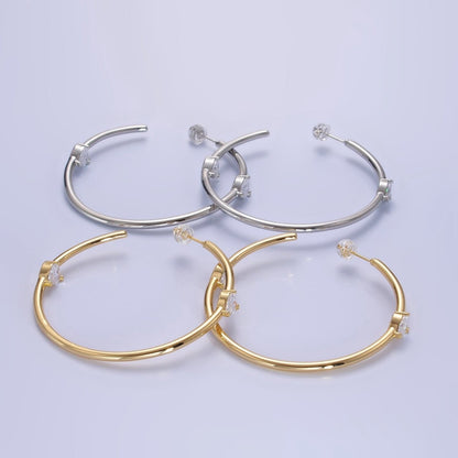 14K Gold Filled Double Heart CZ C-Shaped Hoop Earrings in Gold &amp; Silver | Q069
