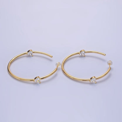 14K Gold Filled Double Heart CZ C-Shaped Hoop Earrings in Gold &amp; Silver | Q069