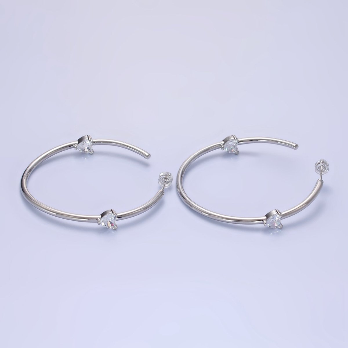 14K Gold Filled Double Heart CZ C-Shaped Hoop Earrings in Gold &amp; Silver | Q069