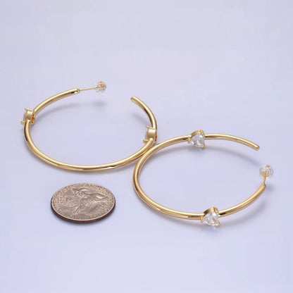14K Gold Filled Double Heart CZ C-Shaped Hoop Earrings in Gold &amp; Silver | Q069