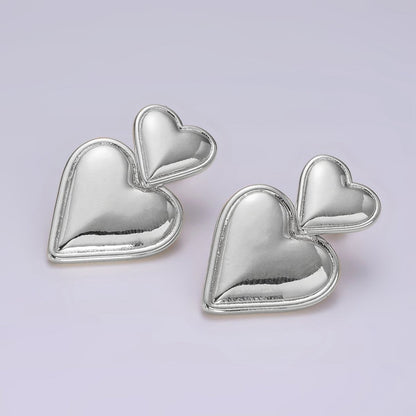 14K Gold Filled Double Heart Minimalist Drop Stud Earrings in Gold &amp; Silver | AE344