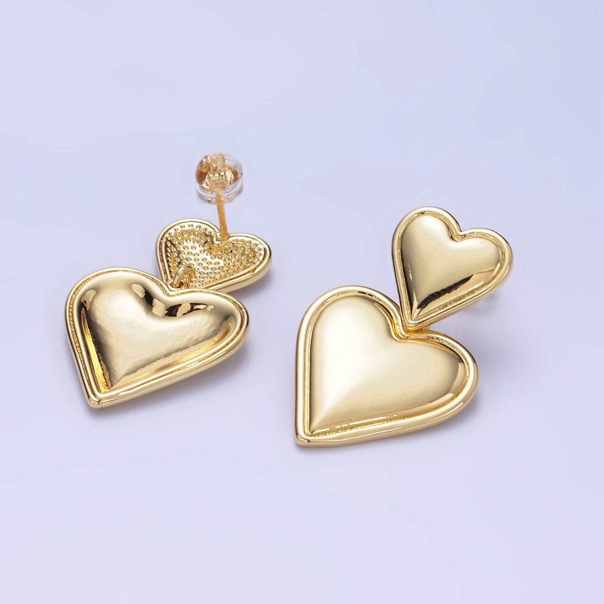 14K Gold Filled Double Heart Minimalist Drop Stud Earrings in Gold &amp; Silver | AE344