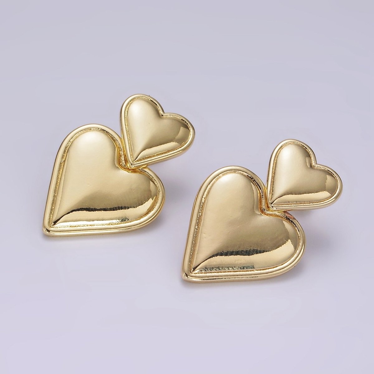 14K Gold Filled Double Heart Minimalist Drop Stud Earrings in Gold &amp; Silver | AE344