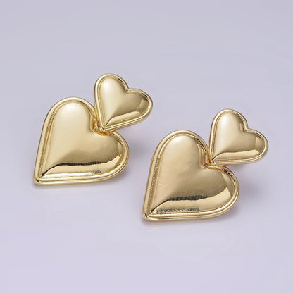 14K Gold Filled Double Heart Minimalist Drop Stud Earrings in Gold &amp; Silver | AE344