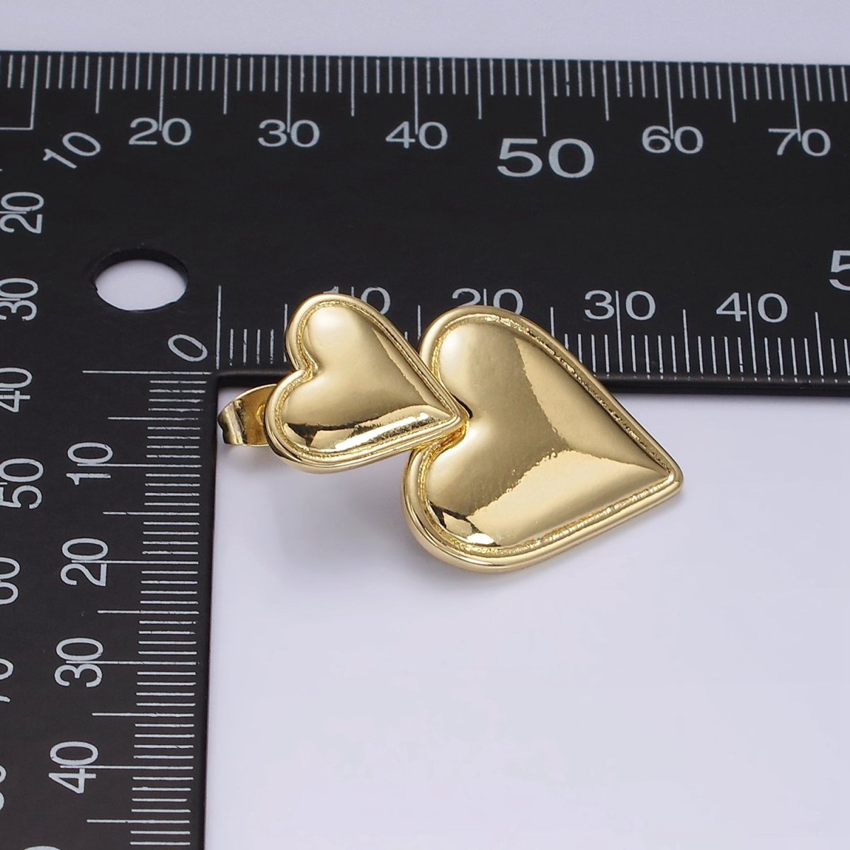 14K Gold Filled Double Heart Minimalist Drop Stud Earrings in Gold &amp; Silver | AE344