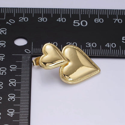 14K Gold Filled Double Heart Minimalist Drop Stud Earrings in Gold &amp; Silver | AE344