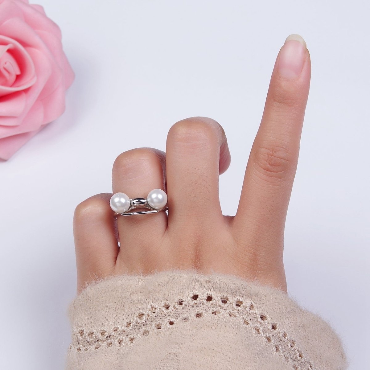 14K Gold Filled Double Pearl Molten Double Band Ring in Silver &amp; Gold | O1178