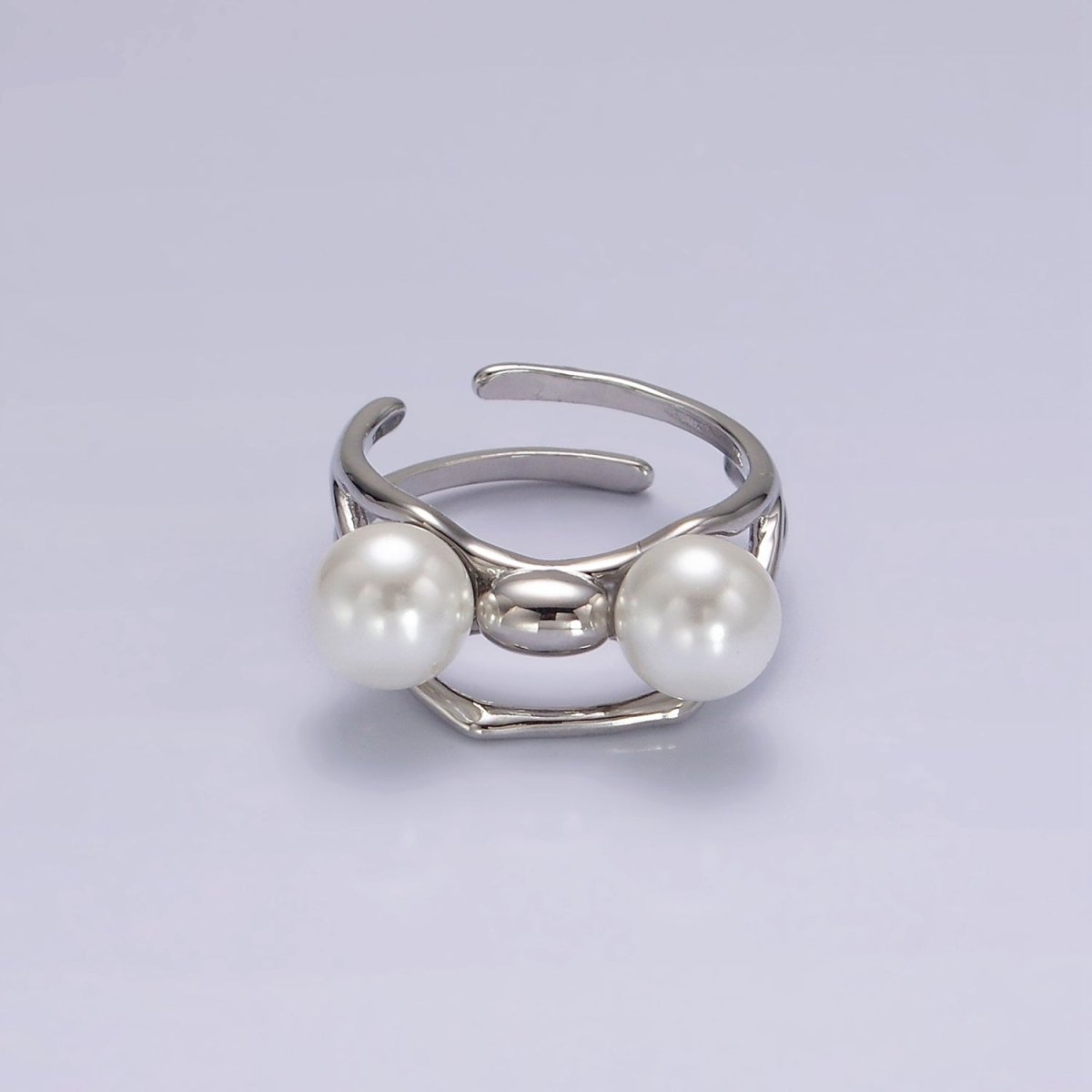 14K Gold Filled Double Pearl Molten Double Band Ring in Silver &amp; Gold | O1178