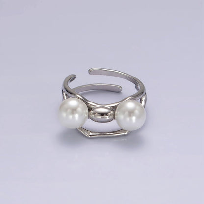 14K Gold Filled Double Pearl Molten Double Band Ring in Silver &amp; Gold | O1178