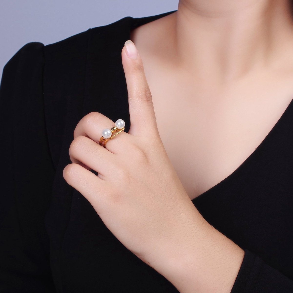 14K Gold Filled Double Pearl Molten Double Band Ring in Silver &amp; Gold | O1178
