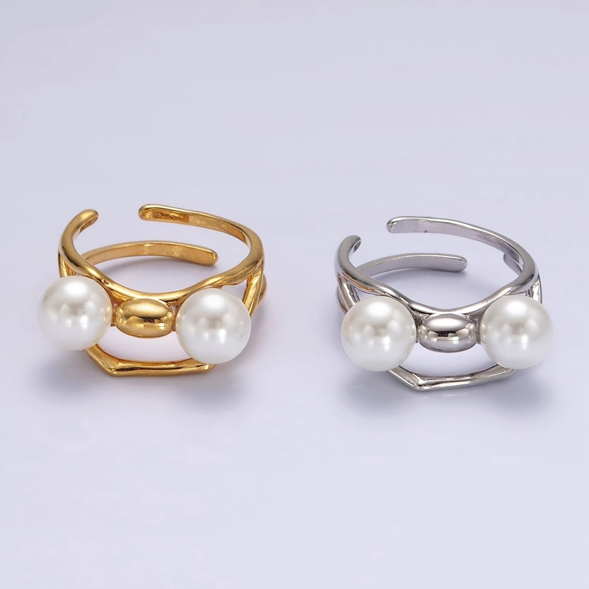 14K Gold Filled Double Pearl Molten Double Band Ring in Silver &amp; Gold | O1178