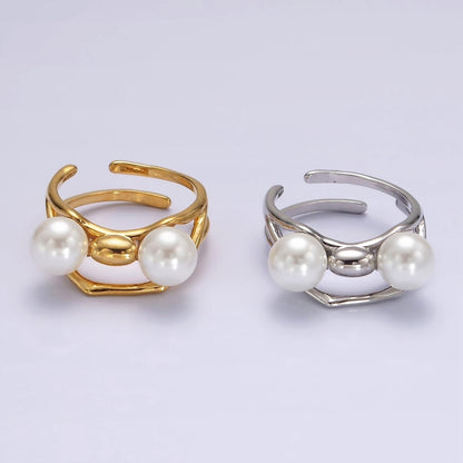 14K Gold Filled Double Pearl Molten Double Band Ring in Silver &amp; Gold | O1178