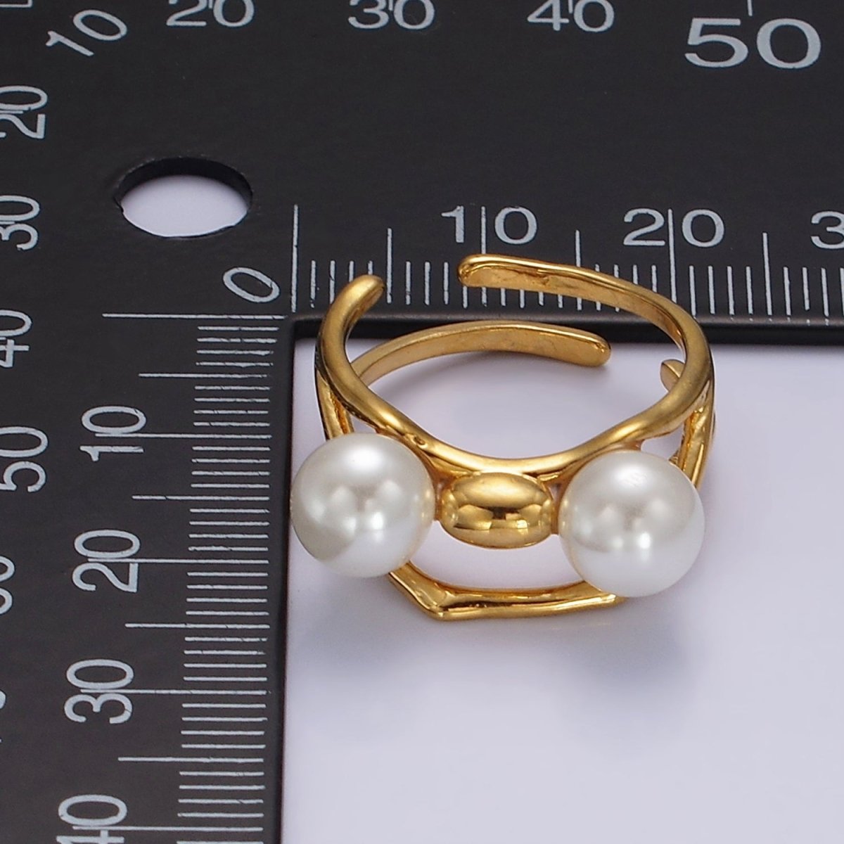 14K Gold Filled Double Pearl Molten Double Band Ring in Silver &amp; Gold | O1178