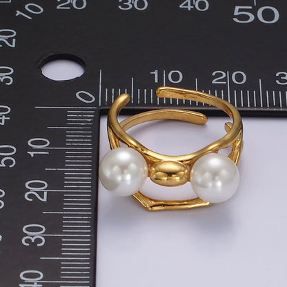 14K Gold Filled Double Pearl Molten Double Band Ring in Silver &amp; Gold | O1178