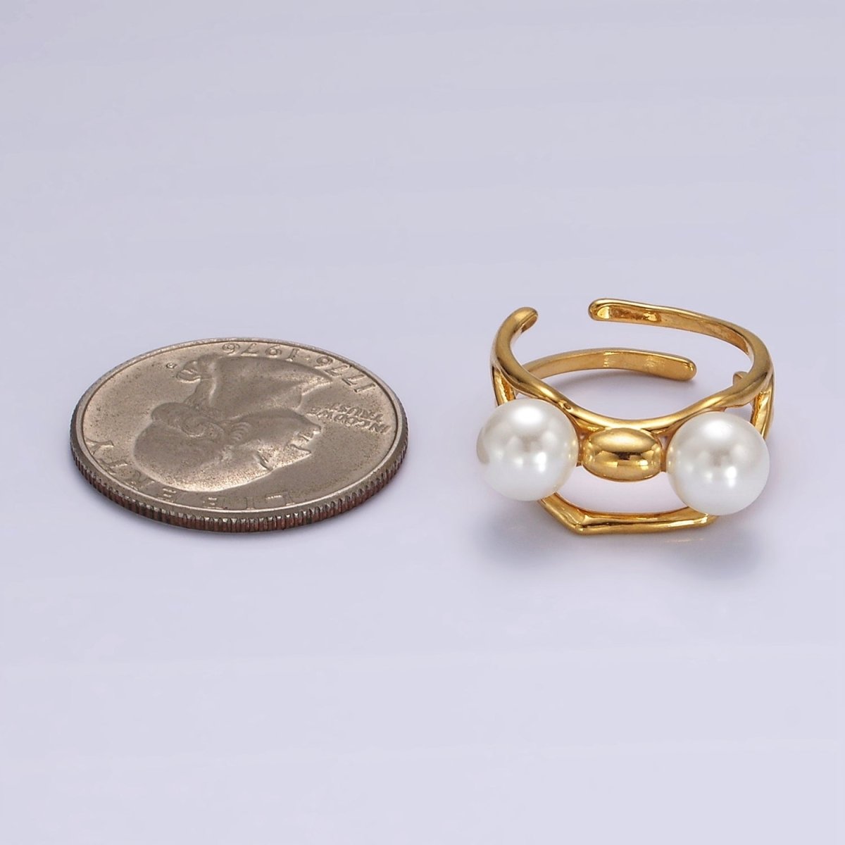 14K Gold Filled Double Pearl Molten Double Band Ring in Silver &amp; Gold | O1178