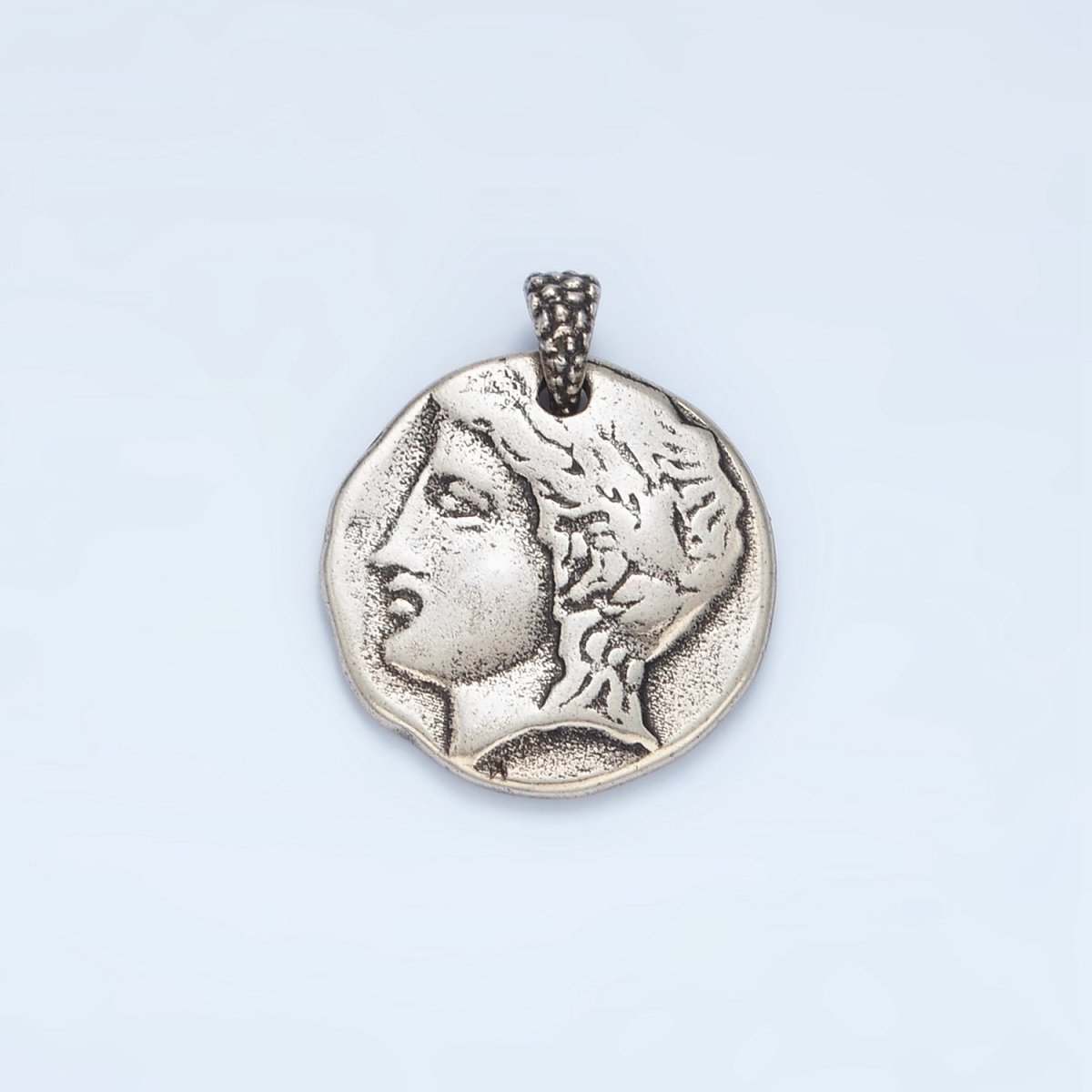 14K Gold Filled Double Sided Greek Portrait Architecture Hammered Pendant in Gold &amp; Oxidized Silver | I523 I544