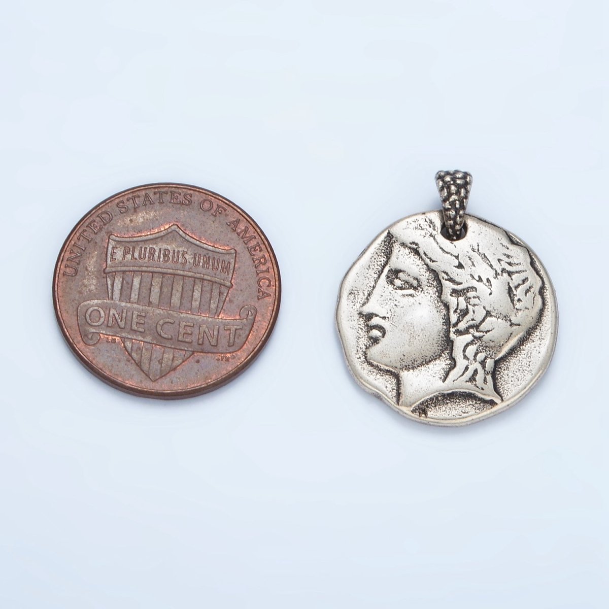 14K Gold Filled Double Sided Greek Portrait Architecture Hammered Pendant in Gold &amp; Oxidized Silver | I523 I544
