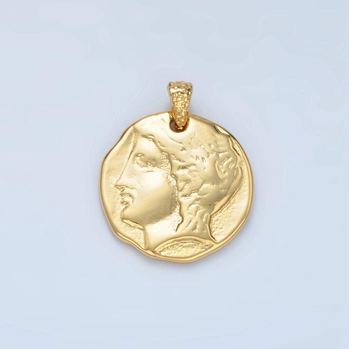 14K Gold Filled Double Sided Greek Portrait Architecture Hammered Pendant in Gold &amp; Oxidized Silver | I523 I544