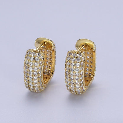 14K Gold Filled Double Sided Micro Paved CZ Wide Square Huggie Earrings | V-018