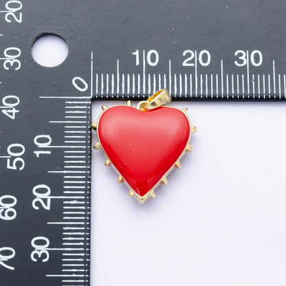 14K Gold Filled Double Sided Red Enamel Spiked Heart Pendant | AH052