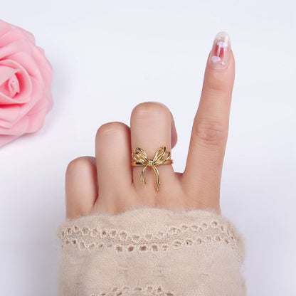 14K Gold Filled Double Tied Bow Ribbon Ring in Gold &amp; Silver | R208 R209