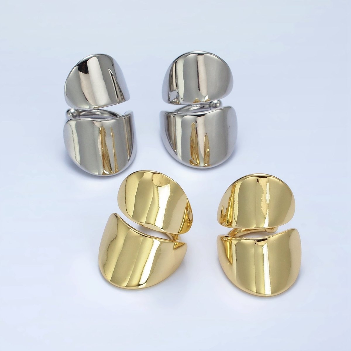 14K Gold Filled Double Wide Band 1 Pair Ear Cuff Earrings in Gold &amp; Silver | AI159 AI160
