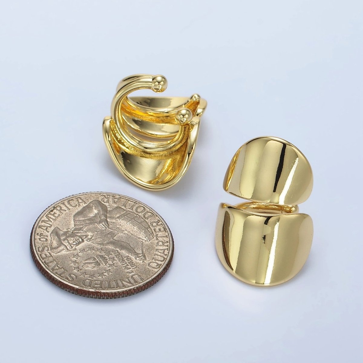 14K Gold Filled Double Wide Band 1 Pair Ear Cuff Earrings in Gold &amp; Silver | AI159 AI160
