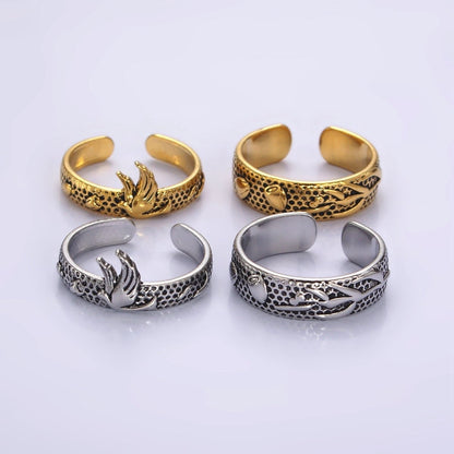 14K Gold Filled Dove Rose Flower Dotted Ring Set in Silver &amp; Gold | O1067