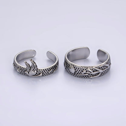 14K Gold Filled Dove Rose Flower Dotted Ring Set in Silver &amp; Gold | O1067