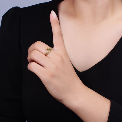 14K Gold Filled Dove Rose Flower Dotted Ring Set in Silver &amp; Gold | O1067