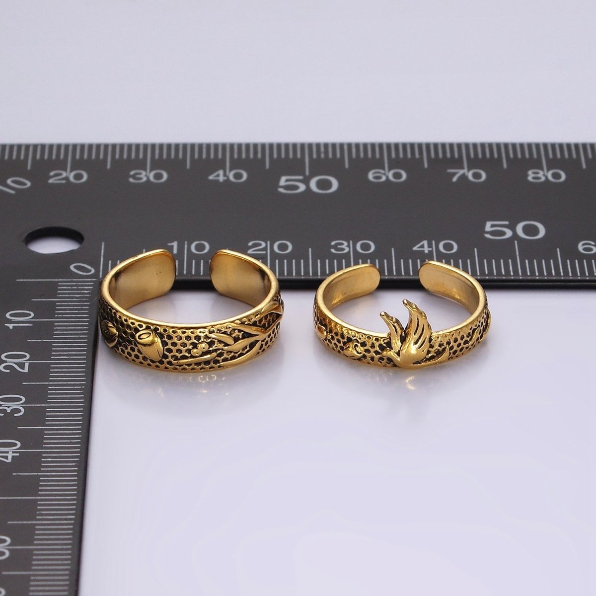 14K Gold Filled Dove Rose Flower Dotted Ring Set in Silver &amp; Gold | O1067