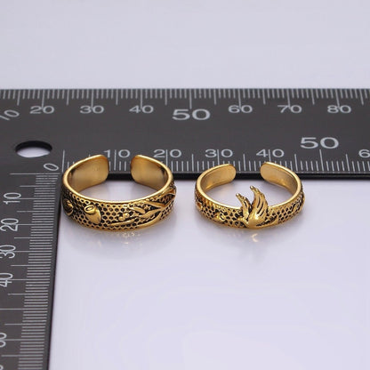 14K Gold Filled Dove Rose Flower Dotted Ring Set in Silver &amp; Gold | O1067