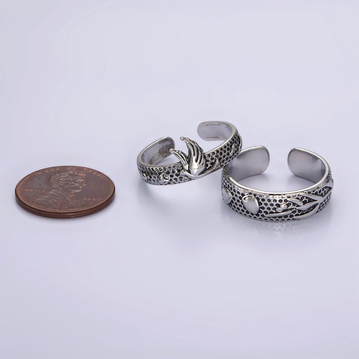 14K Gold Filled Dove Rose Flower Dotted Ring Set in Silver &amp; Gold | O1067