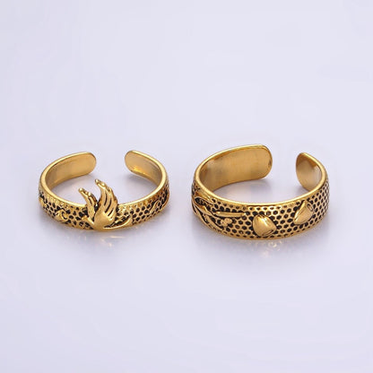 14K Gold Filled Dove Rose Flower Dotted Ring Set in Silver &amp; Gold | O1067