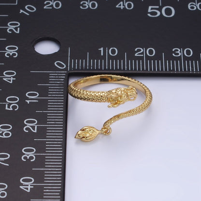 14K Gold Filled Dragon Scale-Textured Wrap Tail Drop Ring | O1359