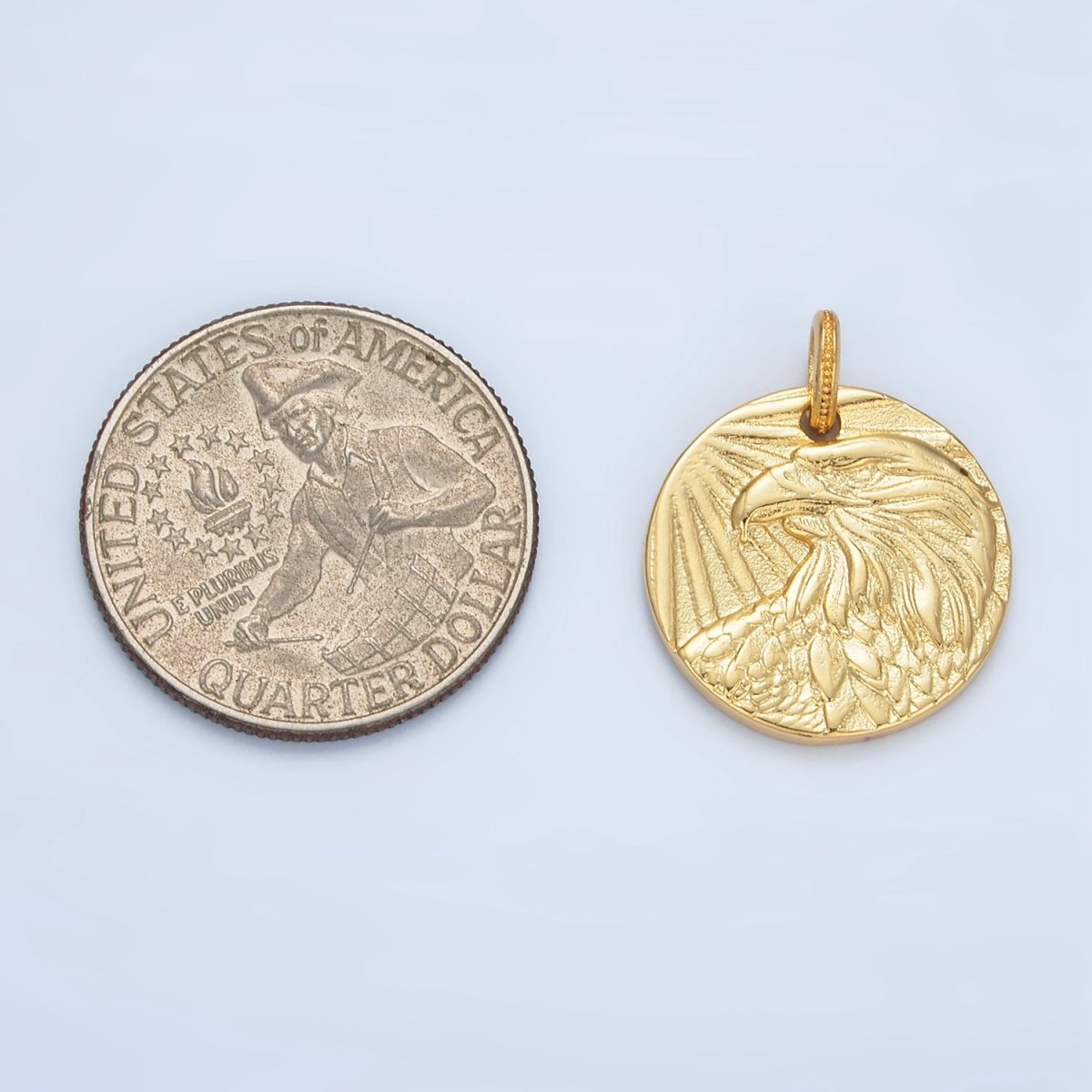 14K Gold Filled 20mm Eagle Bird Animal Round Coin Charm in Gold &amp; Oxidized Silver | AG885 AC176