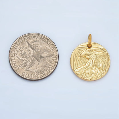 14K Gold Filled 20mm Eagle Bird Animal Round Coin Charm in Gold &amp; Oxidized Silver | AG885 AC176