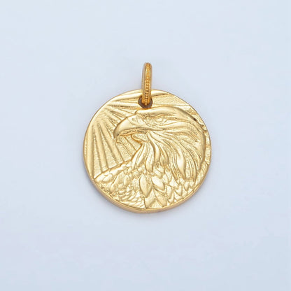 14K Gold Filled 20mm Eagle Bird Animal Round Coin Charm in Gold &amp; Oxidized Silver | AG885 AC176