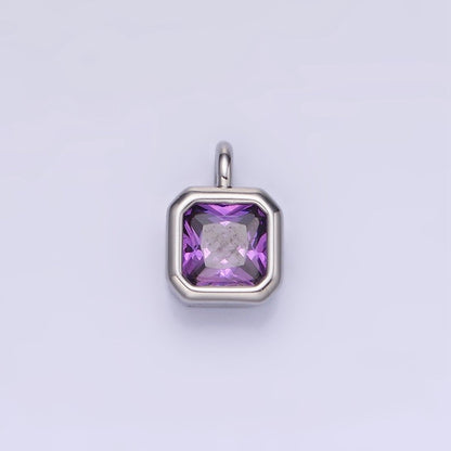 14K Gold Filled Birthstone CZ Square Edged Bezel Charm in Gold &amp; Silver | W758 - W769