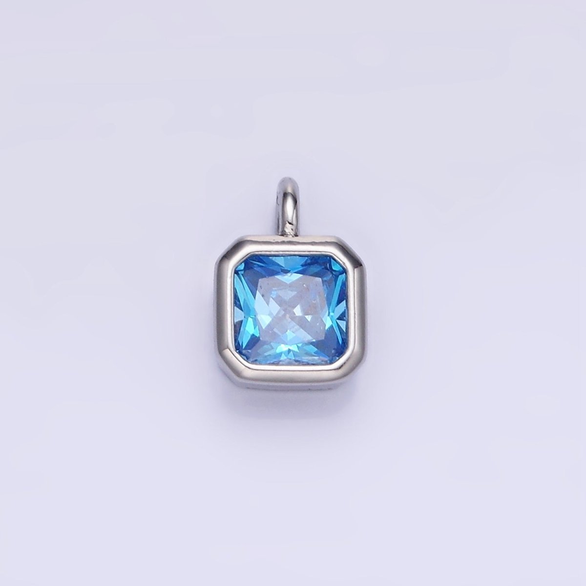 14K Gold Filled Birthstone CZ Square Edged Bezel Charm in Gold &amp; Silver | W758 - W769