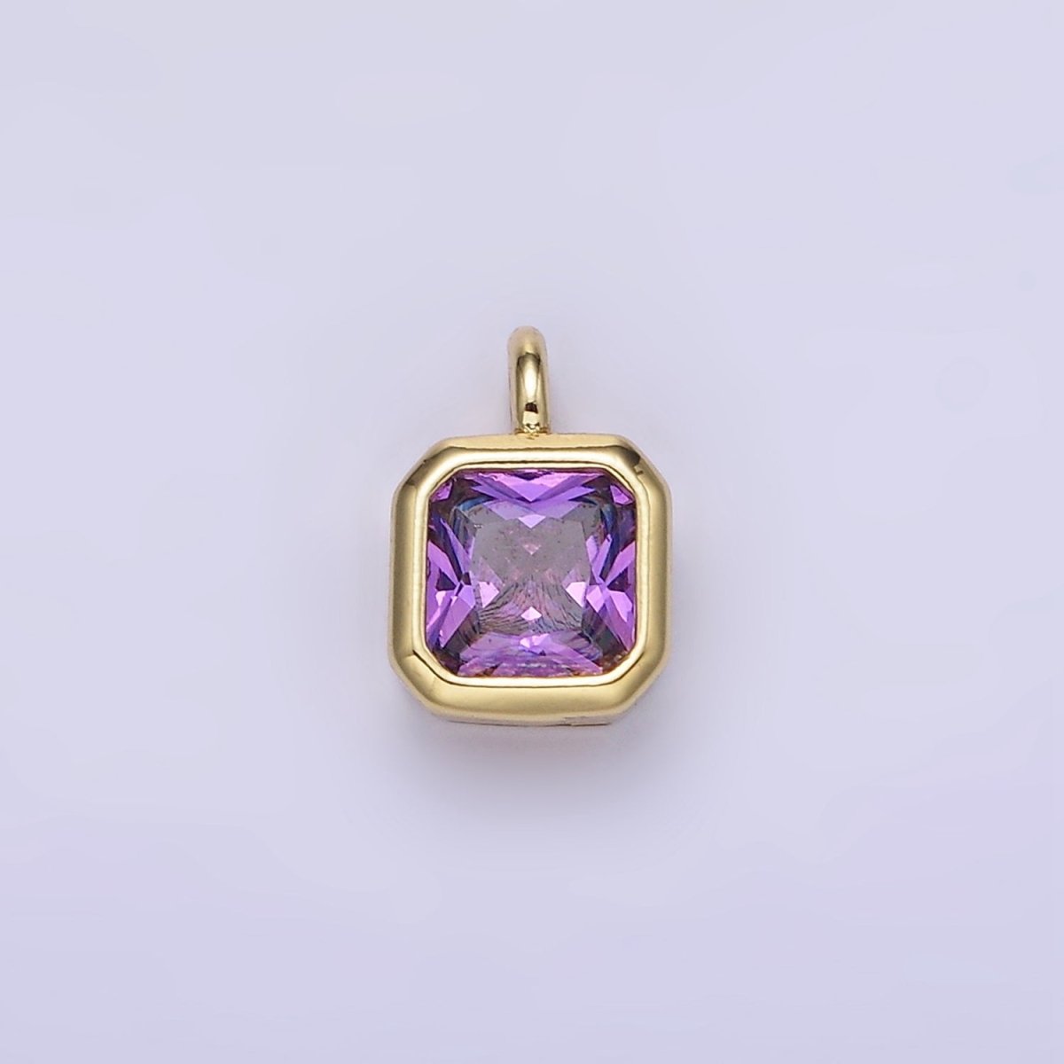 14K Gold Filled Birthstone CZ Square Edged Bezel Charm in Gold &amp; Silver | W758 - W769