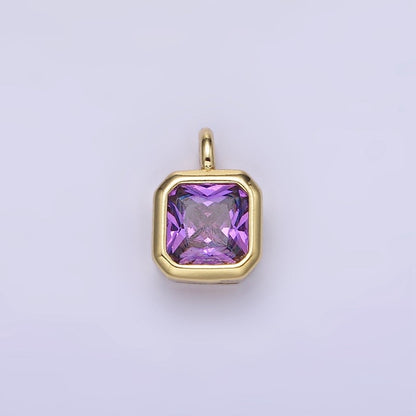 14K Gold Filled Birthstone CZ Square Edged Bezel Charm in Gold &amp; Silver | W758 - W769