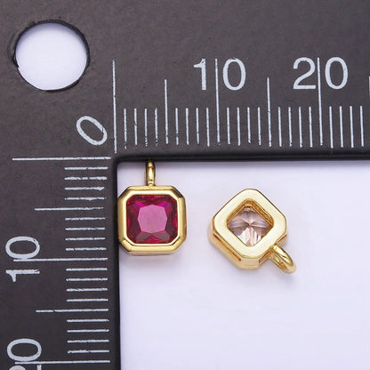 14K Gold Filled Birthstone CZ Square Edged Bezel Charm in Gold &amp; Silver | W758 - W769